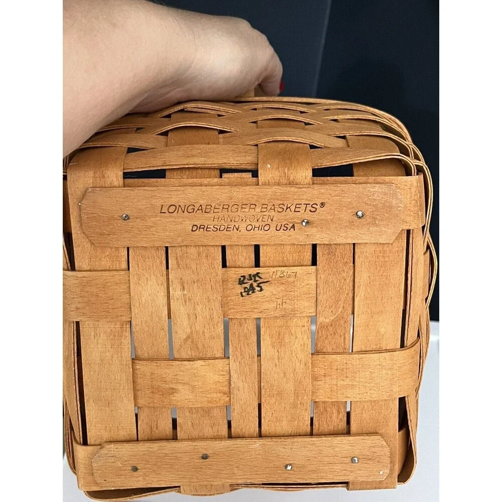 Small Longaberger Basket Wood Wooden Handled Signed Basketweave 9in